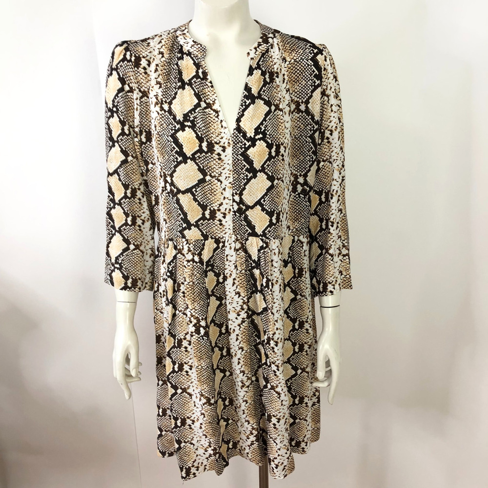 Maeve Anthropologie MED A-Line Above Knee Dress Animal All Over Print Brown MINT